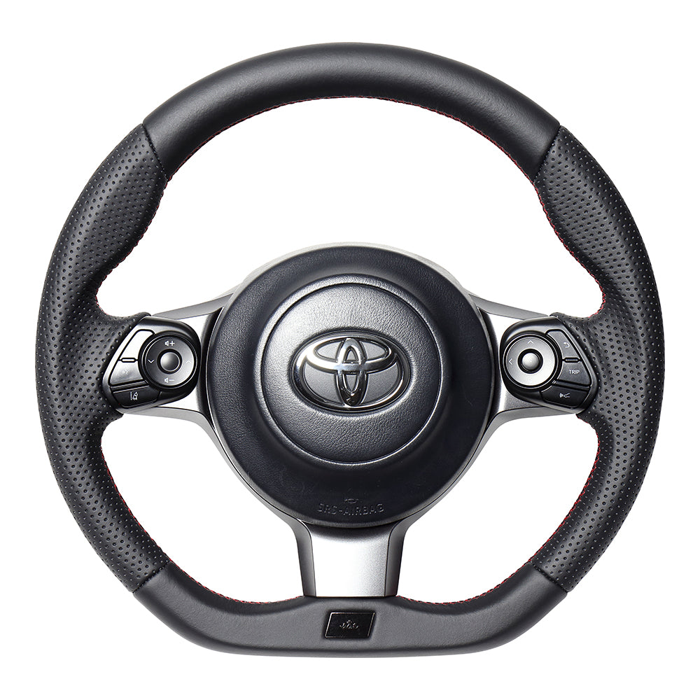 REAL ORIGINAL SERIES EMBLEM TYPE D SHAPE ALL LEATHER RED X BLACK EURO STITCH STEERING WHEEL FOR TOYOTA VITZ GRMN 130  GRM-LPB-RD