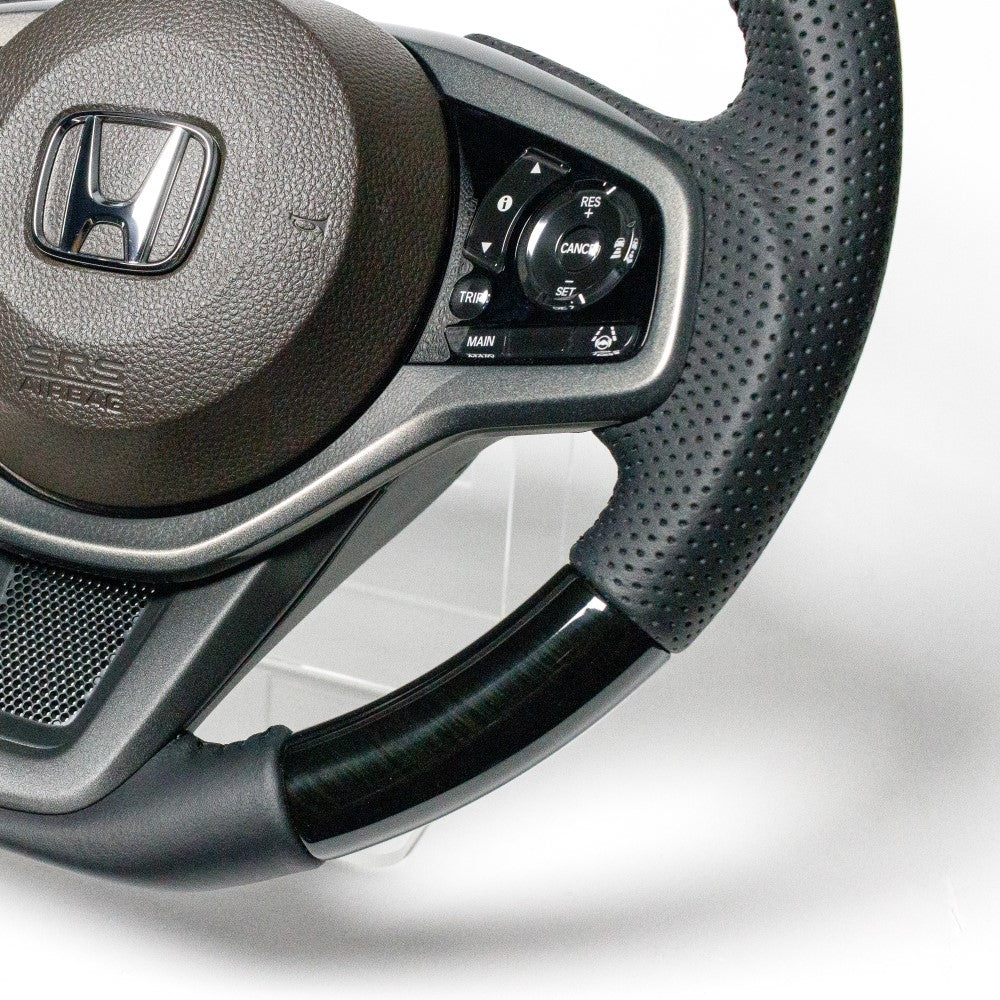 REAL ORIGINAL SERIES SOFT D SHAPE 38B BLACK WOOD BLACK STITCH STEERING WHEEL FOR HONDA N-WGN JH3 JH4 HND-38BBKW