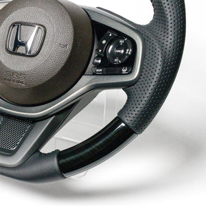 REAL ORIGINAL SERIES SOFT D SHAPE 38B BLACK WOOD BLACK STITCH STEERING WHEEL FOR HONDA N-WGN JH3 JH4 HND-38BBKW