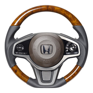 REAL ORIGINAL SERIES SOFT D SHAPE 42 BROWN WOOD BLACK STITCH STEERING WHEEL FOR HONDA N-VAN JJ1 JJ2  HND-42BRW