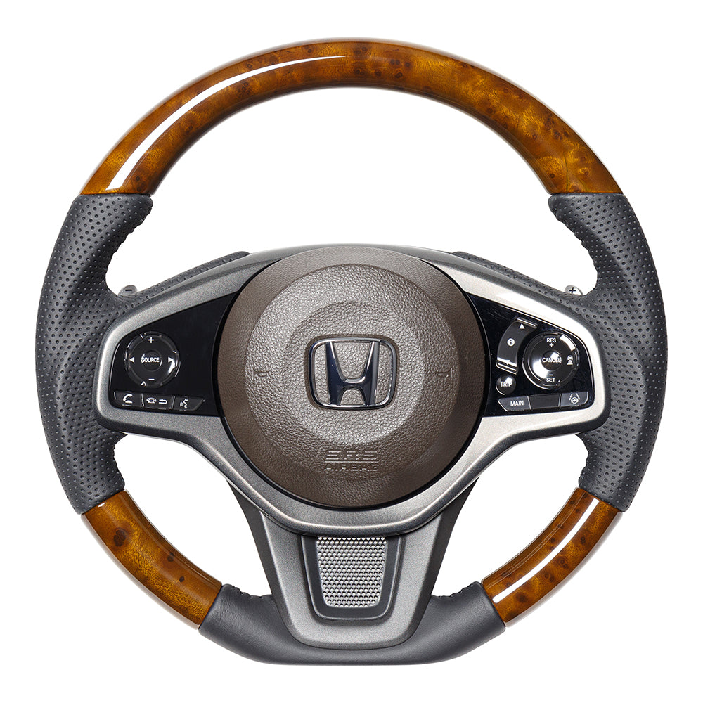 REAL ORIGINAL SERIES SOFT D SHAPE 42 BROWN WOOD BLACK STITCH STEERING WHEEL FOR HONDA N-WGN JH3 JH4 HND-42BRW