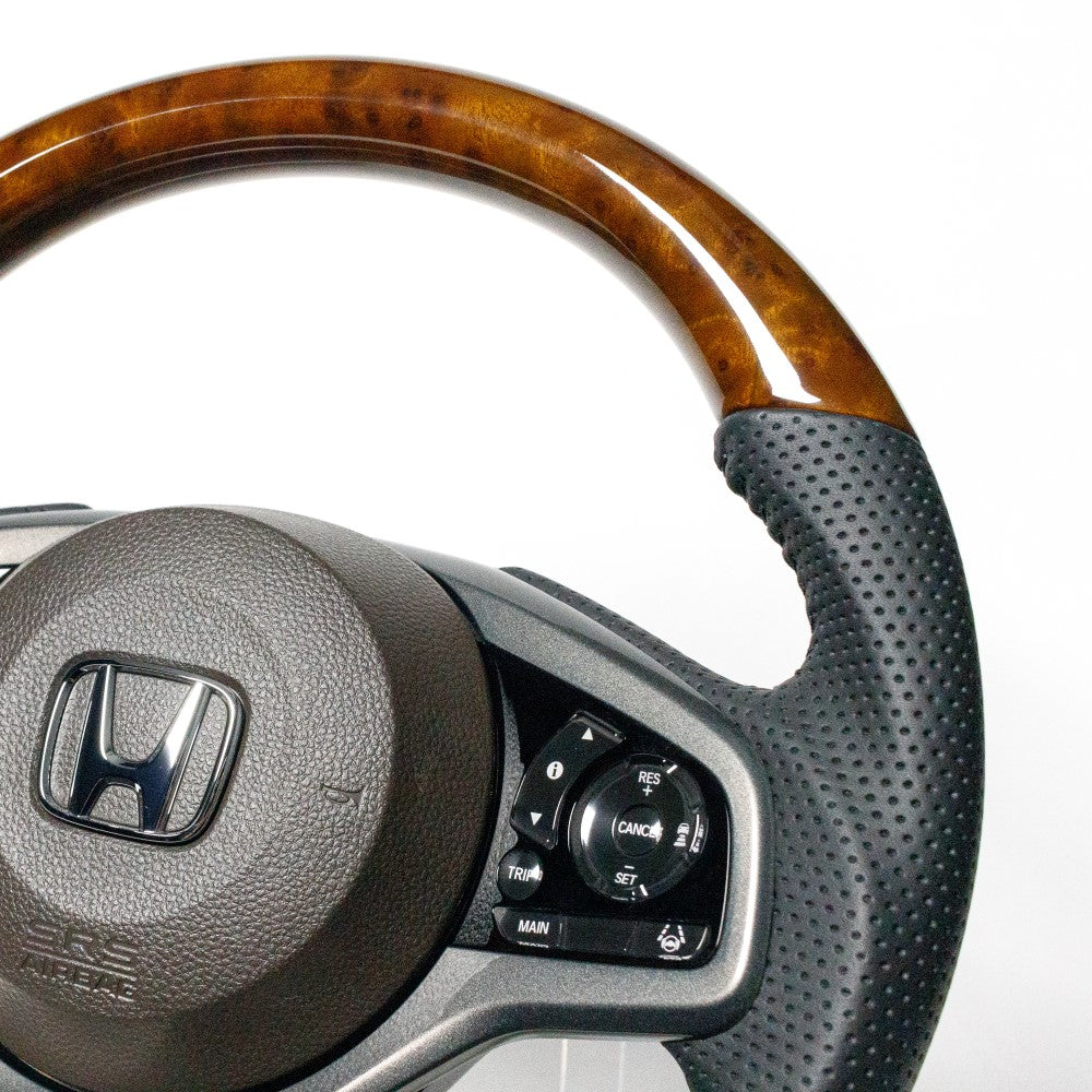 REAL ORIGINAL SERIES SOFT D SHAPE 42 BROWN WOOD BLACK STITCH STEERING WHEEL FOR HONDA N-VAN JJ1 JJ2  HND-42BRW