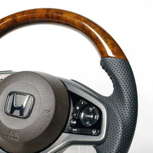 REAL ORIGINAL SERIES SOFT D SHAPE 42 BROWN WOOD BLACK STITCH STEERING WHEEL FOR HONDA N-VAN JJ1 JJ2  HND-42BRW
