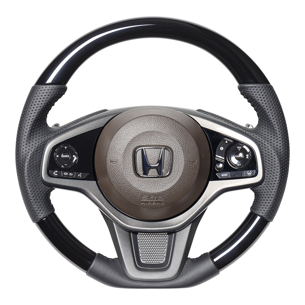 REAL ORIGINAL SERIES SOFT D SHAPE PIANO BLACK BLACK STITCH STEERING WHEEL FOR HONDA N-ONE JG3 JG4  HND-PBW