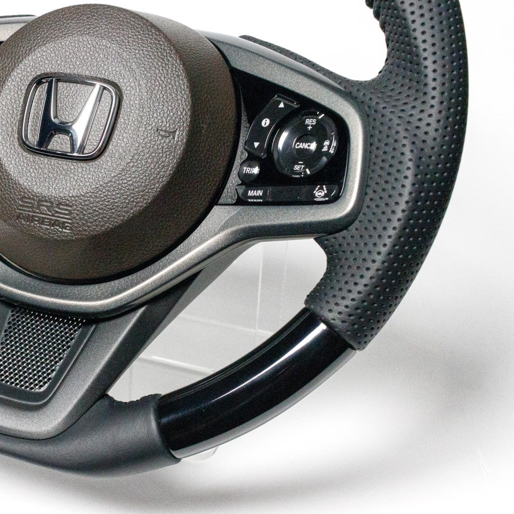 REAL ORIGINAL SERIES SOFT D SHAPE PIANO BLACK BLACK STITCH STEERING WHEEL FOR HONDA N-VAN JJ1 JJ2  HND-PBW