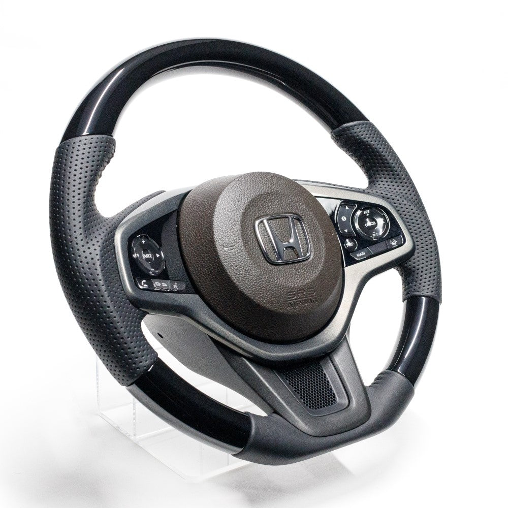 REAL ORIGINAL SERIES SOFT D SHAPE PIANO BLACK BLACK STITCH STEERING WHEEL FOR HONDA N-VAN JJ1 JJ2  HND-PBW