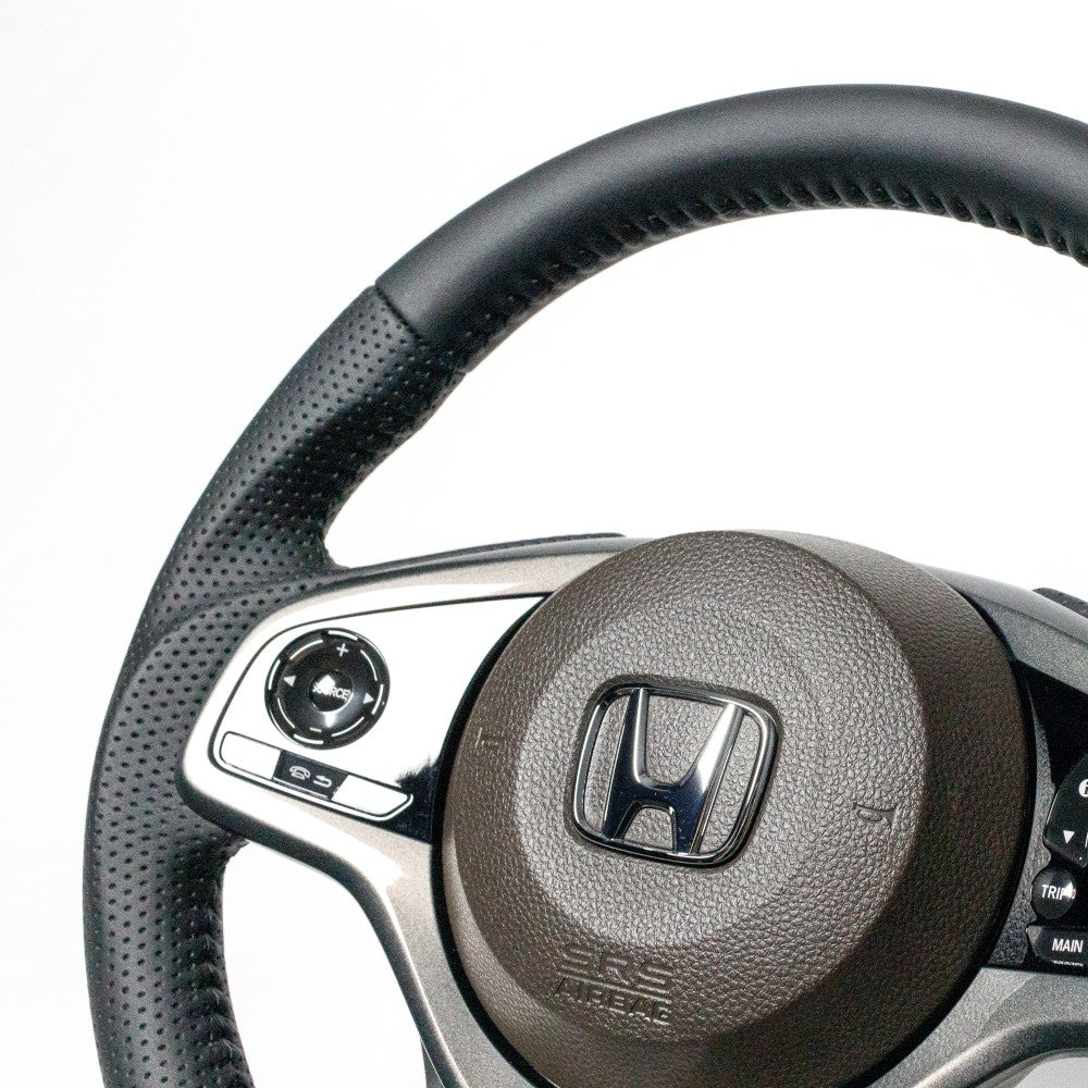 REAL ORIGINAL SERIES SOFT D SHAPE ALL LEATHER BLACK STITCH STEERING WHEEL FOR HONDA N-ONE JG3 JG4  HND-LPB