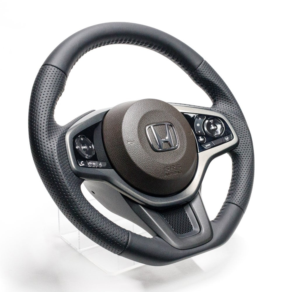 REAL ORIGINAL SERIES SOFT D SHAPE ALL LEATHER BLACK STITCH STEERING WHEEL FOR HONDA N-ONE JG3 JG4  HND-LPB