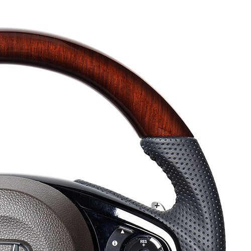 REAL ORIGINAL SERIES SOFT D SHAPE 56 BROWN WOOD BLACK STITCH STEERING WHEEL FOR HONDA N-BOX JF3 JF4 HNC-56BRW-BK