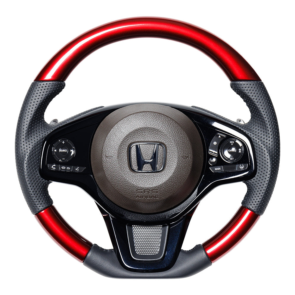 REAL ORIGINAL SERIES SOFT D SHAPE PEARL RED BLACK STITCH STEERING WHEEL FOR HONDA N-BOX JF3 JF4 HNC-RDW-BK