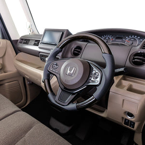 REAL ORIGINAL SERIES SOFT D SHAPE BLACK WOOD BLACK STITCH STEERING WHEEL FOR HONDA N-BOX JF3 JF4 HNC-BKW-BK