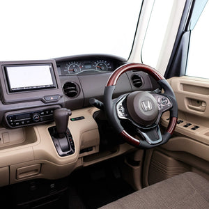 REAL ORIGINAL SERIES SOFT D SHAPE 56 BROWN WOOD BLACK STITCH STEERING WHEEL FOR HONDA N-BOX JF3 JF4 HNC-56BRW-BK