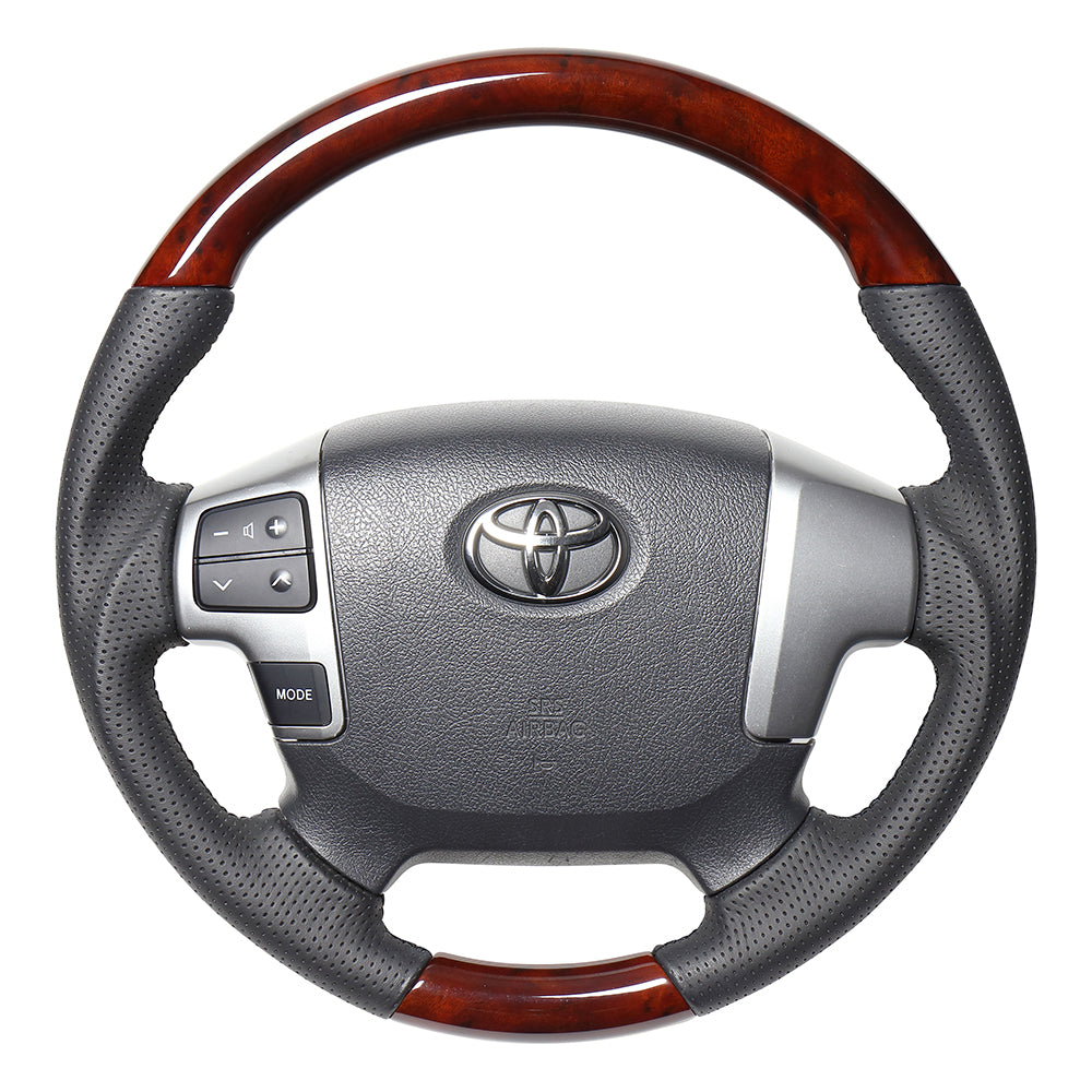 REAL ORIGINAL SERIES GUN GRIP GENUINE SAME DIAMETER ROUND SHAPE BROWN WOOD BLACK EURO STITCH STEERING WHEEL FOR TOYOTA HIACE 200 : 4 TYPE OR KOUKI  H204-BRW-BK
