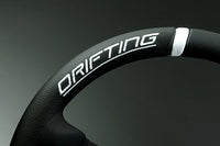 MOMO FORTUNE DRIFTING 350 85 BLACK LEATHER WHITE SPOKE WHITE STITCH STEERING WHEEL MOMO-00008