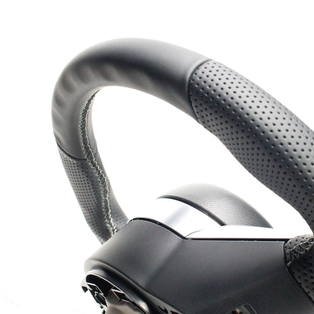 REAL ORIGINAL SERIES SMALL DIAMETER GUN GRIP D SHAPE ALL LEATHER SILVER X BLACK EURO STITCH STEERING WHEEL FOR MAZDA ROADSTER RF NDERC ND5RE ND5ERE MZC-LPB-SL