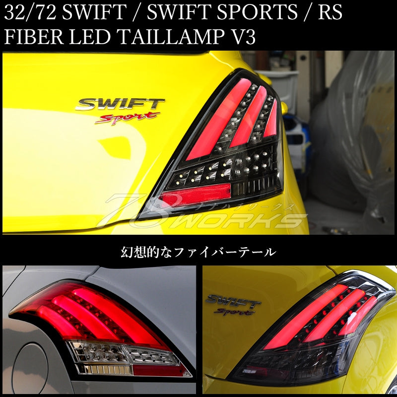 78WORKS FIBER LED TAIL V3 BLACK CHROME FOR SUZUKI ZC72S ZD72S SWIFT SWIFT RS ZC32S SWIFT SPORT J185-BKCR