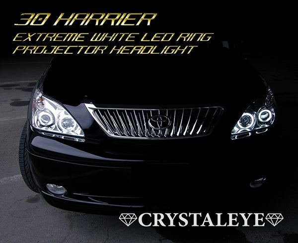 CRYSTAL EYE HIGH BRIGHTNESS EXTREME WHITE LED SQUID RING DOUBLE PROJECTOR HEADLIGHTS (BLACK FOR GENUINE HID VEHICLES) FOR TOYOTA HARRIER 30  L207BK
