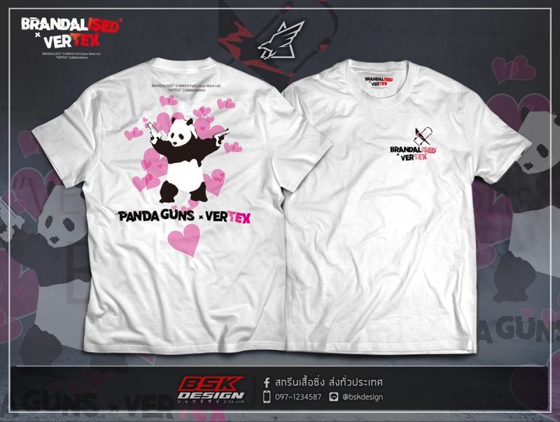 CAR MAKE T&E BRANDALISED X VERTEX PANDA GUNS TEE (PANDA GUN: BANKSY GRAFFITI ART) 2XL (WIDTH: 60.9CM LENGTH: 81.3CM) BANKSY-04 FOR  CARMAKETE-00131