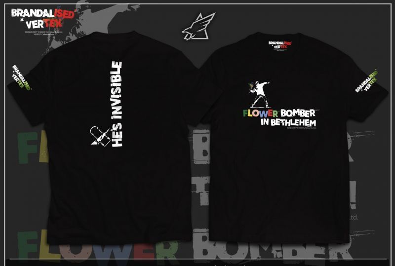 CAR MAKE T&E BRANDALISED X VERTEX FLOWER BOMBER TEE (MAN THROWING FLOWERS: BANKSY GRAFFITI ART) XL (WIDTH: 56CM LENGTH: 78.7CM) BANKSY-01 FOR  CARMAKETE-00125