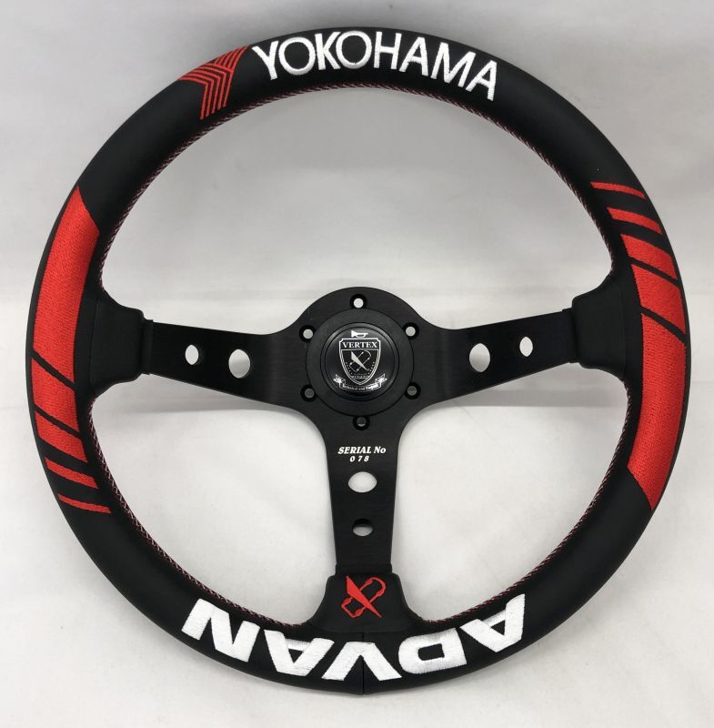 CAR MAKE T&E ADVAN X VERTEX RACING STEERING WHEEL LEATHER YOKOHAMA TIRE GENUINE LEATHER SPECIFICATION [WORLD LIMITED 200] ADVAN02 FOR  CARMAKETE-03017