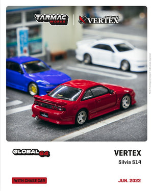 CAR MAKE T&E 1:64 VERTEX RIDGE S14 SILVIA RED METALLIC TARMAC WORKS DIECAST T64G-TL018-RE FOR  CARMAKETE-00054
