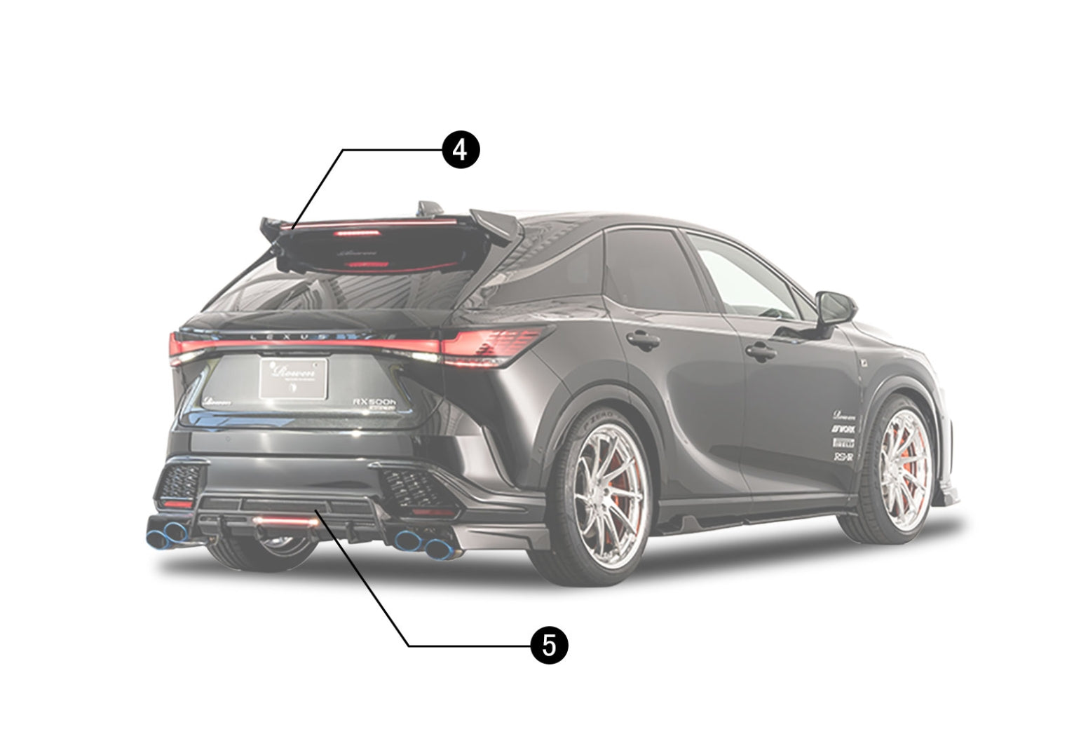 ROWEN REAR WING LED LINER FRP GRAPHITE BLACK GLASS FLAKE FOR LEXUS RX F-SPORT RX500h 350 TALH17 TALH15 1L016W00-223