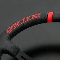 MOMO FORTUNE DRIFTING 350 85 BLACK LEATHER BLACK SPOKE RED STITCH STEERING WHEEL MOMO-00009