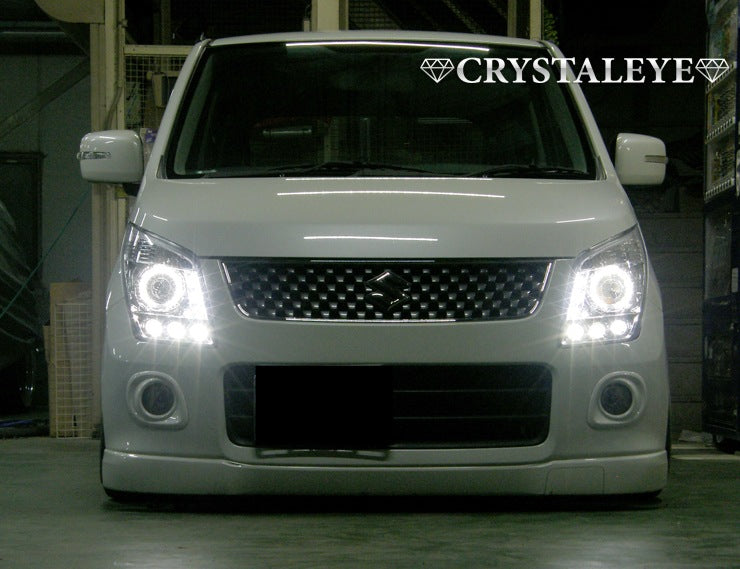 CRYSTAL EYE DIAMOND LED SQUID RING PROJECTOR HEADLIGHTS (MJ23S AZ WAGON) (CHROME) FOR SUZUKI WAGON R MH23S J117CR