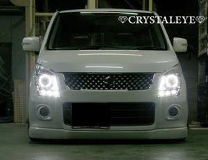 CRYSTAL EYE DIAMOND LED SQUID RING PROJECTOR HEADLIGHTS (CHROME) FOR SUZUKI WAGON R MH23S MAZDA AZ WAGON MJ23S J117CR