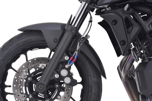 PLOT SWAGE-LINE PRO FRONT BRAKE HOSE KIT BI-PIECE STAINLESS STEEL FITTINGS BLACK SMOKE HOSE FOR YAMAHA MT-07 STPB368FB