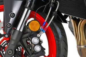 PLOT SWAGE-LINE PRO FRONT BRAKE HOSE KIT BI-PIECE STAINLESS STEEL FITTINGS CLEAR HOSE FOR YAMAHA MT-09 BREMBO MASTER CYLINDER SPEC STP371FB