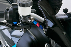 PLOT SWAGE-LINE PRO FRONT BRAKE HOSE KIT BI-PIECE RED AND BLUE ALUMINUM FITTINGS BLACK SMOKE HOSE FOR YAMAHA MT-09 SAPB369FB