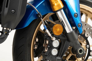 PLOT SWAGE-LINE PRO FRONT BRAKE HOSE KIT BI-PIECE STAINLESS STEEL FITTINGS CLEAR HOSE FOR YAMAHA XSR900 BREMBO MASTER CYLINDER SPEC STP378FB