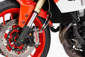 PLOT SWAGE-LINE PRO FRONT BRAKE HOSE KIT BI-PIECE RED AND BLUE ALUMINUM FITTINGS BLACK SMOKE HOSE FOR YAMAHA XSR900GP BREMBO CALIPER SPEC SAPB388FB