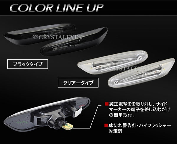 CRYSTAL EYE FIBER LED SIDE MARKER, BLACK TYPE FOR BMW E46 E60 E61 E87 E90 E91 E92 D005-BK