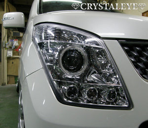 CRYSTAL EYE DIAMOND LED SQUID RING PROJECTOR HEADLIGHTS (CHROME) FOR SUZUKI WAGON R MH23S MAZDA AZ WAGON MJ23S J117CR