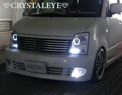 CRYSTAL EYE DIAMOND LED SQUID RING PROJECTOR HEADLIGHTS FOR HALOGEN VEHICLES (CHROME) FOR SUZUKI WAGON R MH21S 22S J121CR