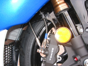 PLOT SWAGE-LINE PRO FRONT BRAKE HOSE KIT BI-PIECE RED AND BLUE ALUMINUM FITTINGS CLEAR HOSE FOR SUZUKI GSX-R1000 SAP520FB