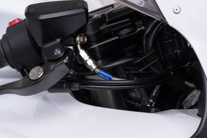 PLOT SWAGE-LINE PRO FRONT BRAKE HOSE KIT TRI-PIECE STAINLESS STEEL FITTINGS CLEAR HOSE FOR SUZUKI HAYABUSA BREMBO CALIPER SPEC STP557FT