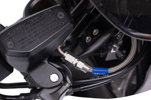 PLOT SWAGE-LINE PRO FRONT BRAKE HOSE KIT TRI-PIECE BLACK STAINLESS STEEL FITTINGS BLACK SMOKE HOSE FOR SUZUKI HAYABUSA BTPB554FT