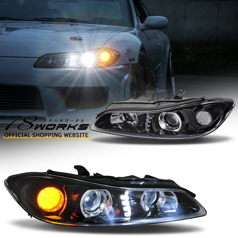 78WORKS HIGH-SPEC FULL LED HEADLIGHT V2 BLACK FOR NISSAN S15 SILVIA VERIATTA U011BK