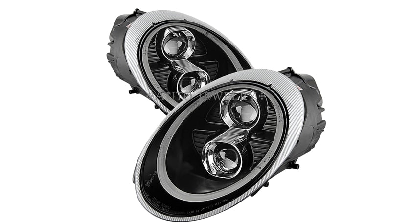 CRYSTAL EYE 991 STYLE FIBER LED RING HEADLIGHT (BLACK) AUTOJEWELRY FOR PORSCHE 997 911 2005Y-2009Y S163BK