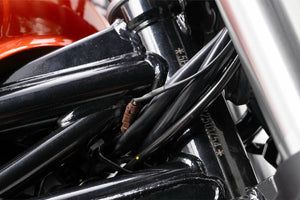 PLOT SWAGE-LINE PRO FRONT BRAKE HOSE KIT BI-PIECE BLACK STAINLESS STEEL FITTINGS CLEAR HOSE FOR HARLEY-DAVIDSON X350 BTP912FB