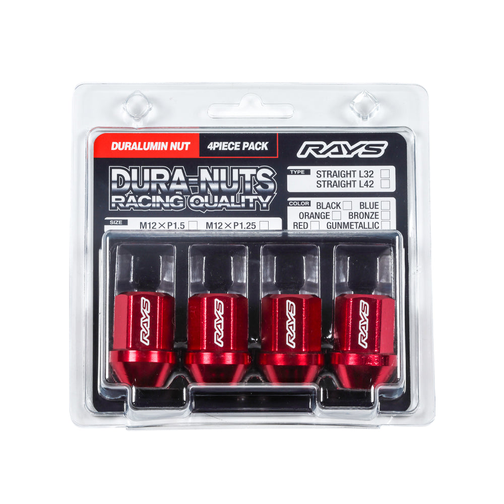 RAYS DURA-NUT 4PC L32 STRAIGHT M12X1.25 BL BLUE 74020001132BL
