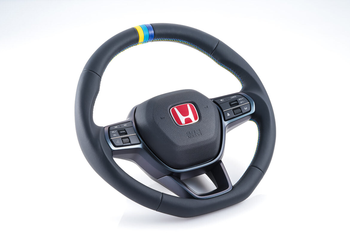 GREDDY ALL LEATHER STEERING WHEEL WITH 3-COLOR STITCHING AND CENTER MARK FOR HONDA CIVIC TYPE R FL5 FL1 FL4 16650003