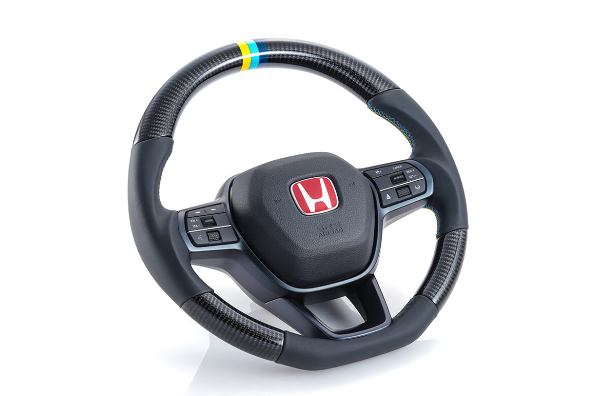 GREDDY STEERING WHEEL CARBON FIBER WITH 3-COLOR STITCHING AND CENTER MARK FOR HONDA CIVIC TYPE R FL5 FL1 FL4 16650004