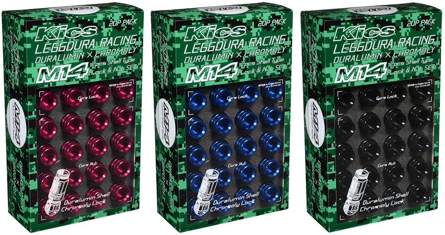 KYO-EI LEGGDURA RACING SHELL TYPE LOCK & NUT SET (M14XP1.5) RL54 16 PCS + 4 LOCKS BLACK RL54-14K
