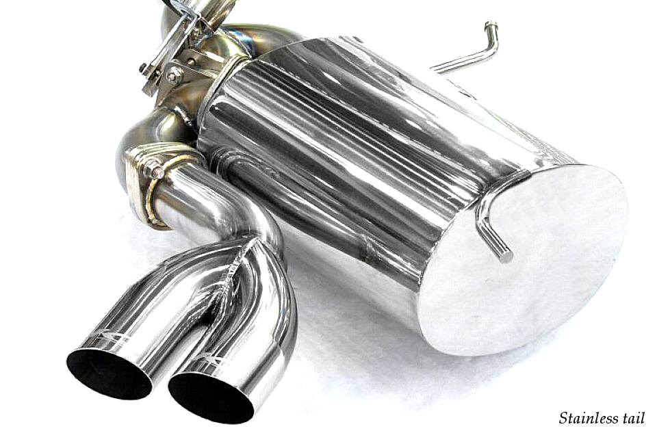 KREISSIEG CAT-BACK F1 SOUND VALVETRONIC EXHAUST SYSTEM STAINLESS STEEL FLOATING CURL TAIL SANDBLASTED KSG LOGO MARK EARLY MODEL FOR MASERATI COUPE V8 4.2 MASERATI SPIDER V8 4.2 YEAR 02~05 V8 4.2L MCP-05-STAINLESS-EARLY