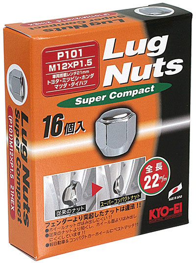 KYO-EI LUG NUT SUPER COMPACT 21HEX 16PCS M12xP1.5 CHROME-PLATED P101-16P