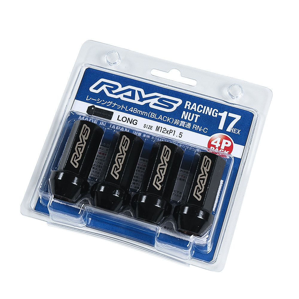 RAYS 17HEX RACING NUT RN-C (CLOSED END LONG TYPE) L48 4PC 12X1.25 BK (BLACK) 74130000011BK